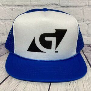 Vintage Hat Cap Snapback Blue White G Logo Company Trucker Hat Mesh Rope